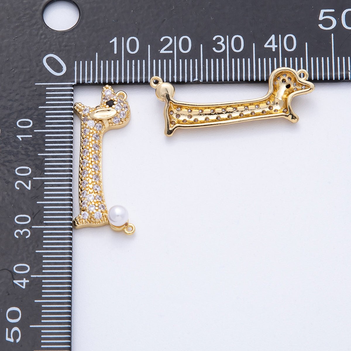 24K Gold Filled 11mm Dachshund Dog Pet Shell Pearl Micro Paved Connector | Y171 - DLUXCA