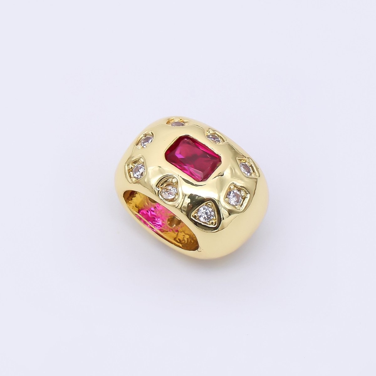 24K Gold Filled 11mm Fuchsia, Green Baguette CZ Dotted Rondelle Spacer Bead | B916 - DLUXCA