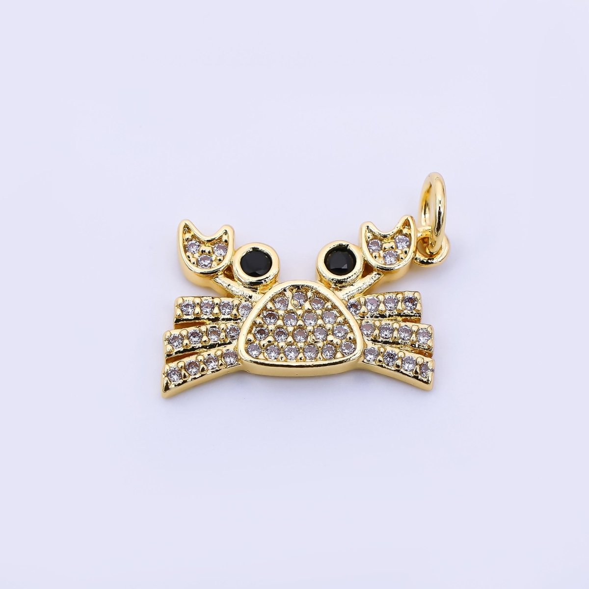 24K Gold Filled 11mm Micro Paved & Black Round CZ Sea Crab Dainty Charm | AF - 539 - DLUXCA