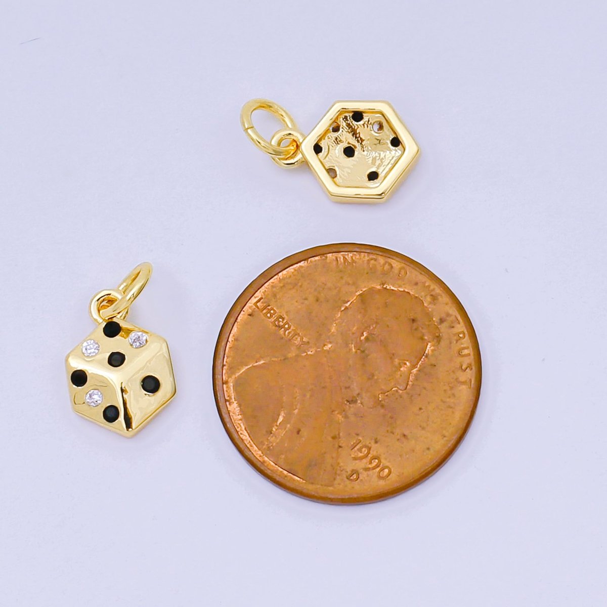 24K Gold Filled 11mm Micro Paved CZ 3D Dice Charm | AH - 632 - DLUXCA