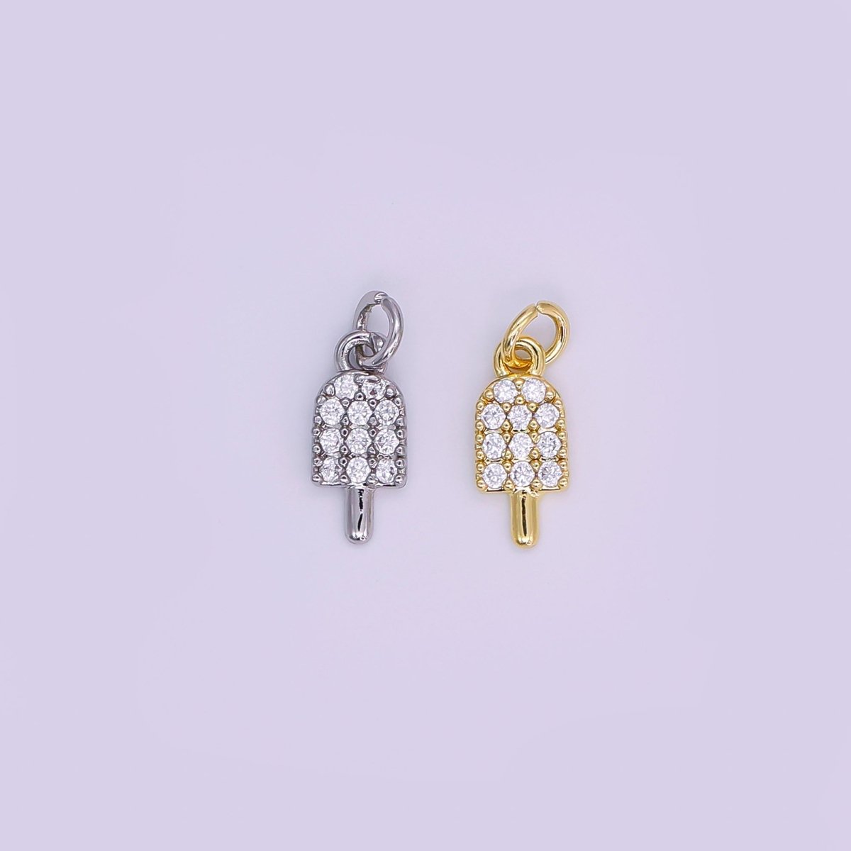 24K Gold Filled 11mm Micro Paved CZ Popsicle Sweet Ice Cream Charm in Gold & Silver | AJ - 344 - DLUXCA