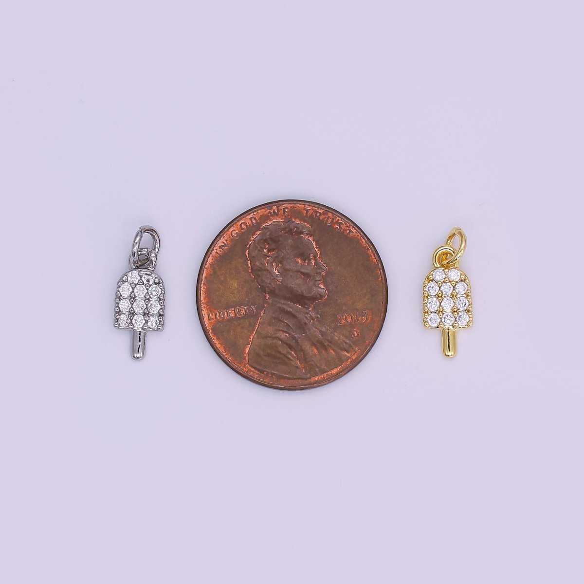 24K Gold Filled 11mm Micro Paved CZ Popsicle Sweet Ice Cream Charm in Gold & Silver | AJ - 344 - DLUXCA