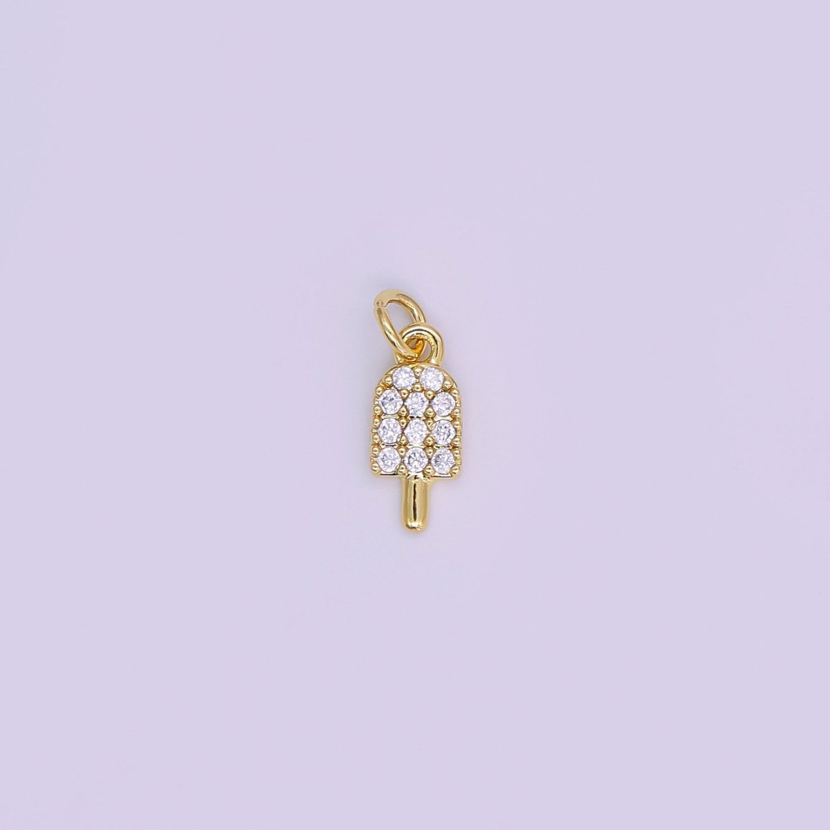24K Gold Filled 11mm Micro Paved CZ Popsicle Sweet Ice Cream Charm in Gold & Silver | AJ - 344 - DLUXCA