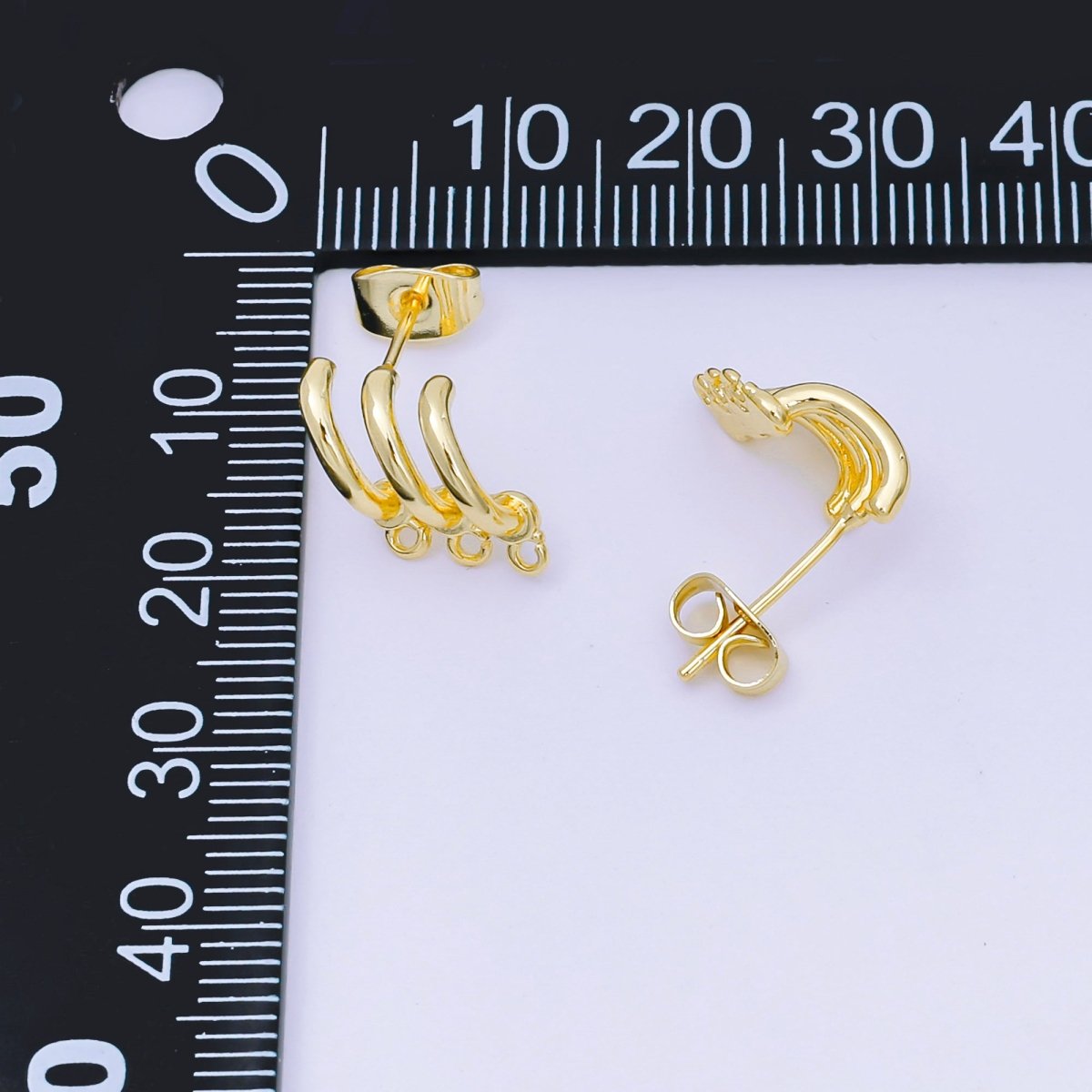 24K Gold Filled 11mm Minimalist Triple Claw C - Shaped Drop Hoops Earring Findings | Z1287 - DLUXCA