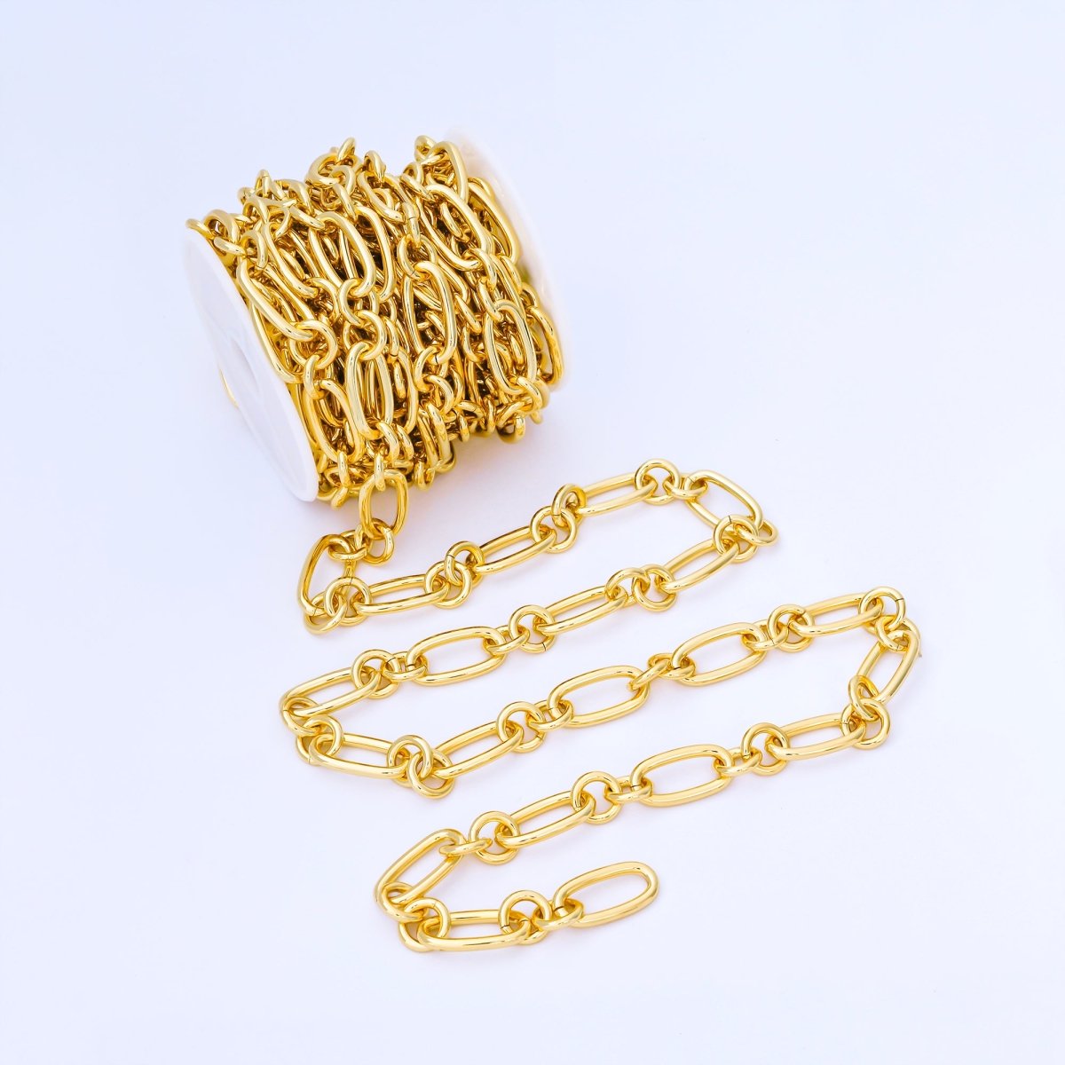24K Gold Filled 11mm Paperclip Link Unfinished Chain by Yard | Roll - 1747 - DLUXCA