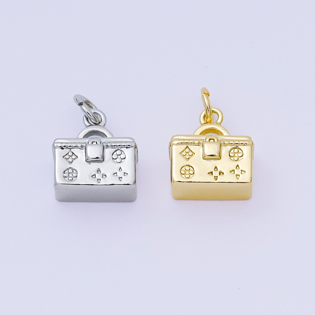 24K Gold Filled 11mm Picnic Floral Bag Charm in Gold & Silver | AH - 669 - DLUXCA