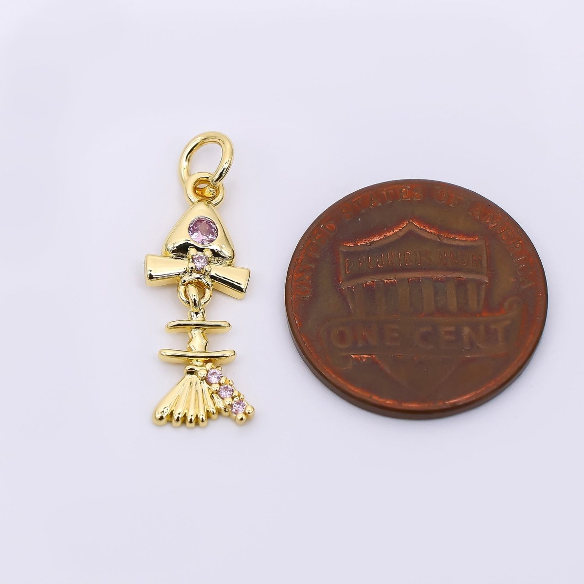 24K Gold Filled 11mm Pink Micro Paved CZ Fishbone Animal Charm | AH - 577 - DLUXCA