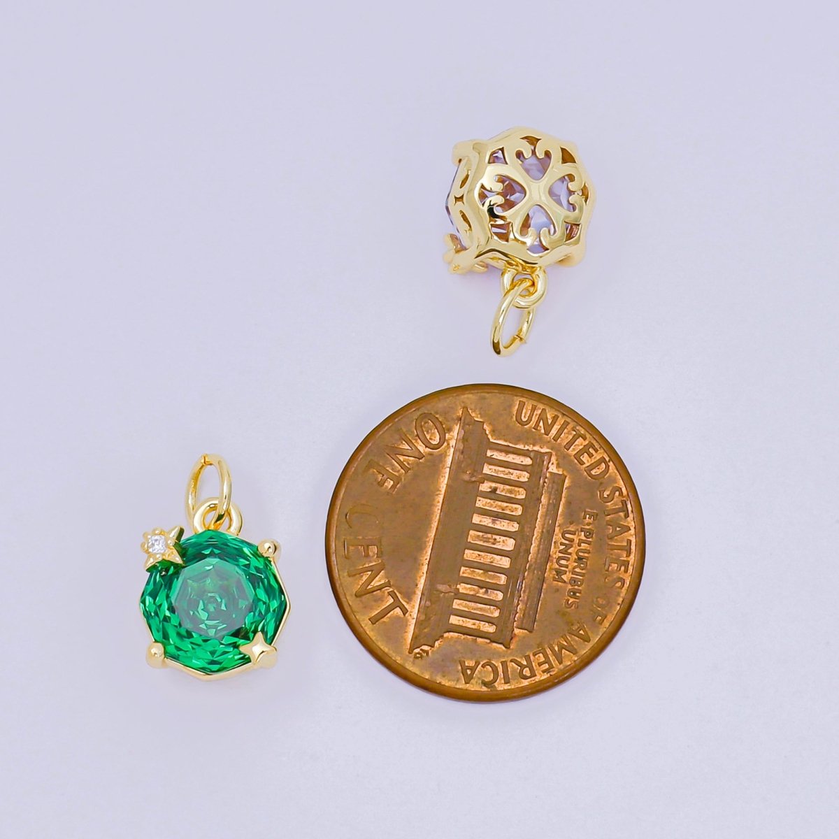 24K Gold Filled 11mm Round Multicolor CZ Blooming Rose Flower Charm | M - 102 - M - 106, M - 197 M - 212 - DLUXCA