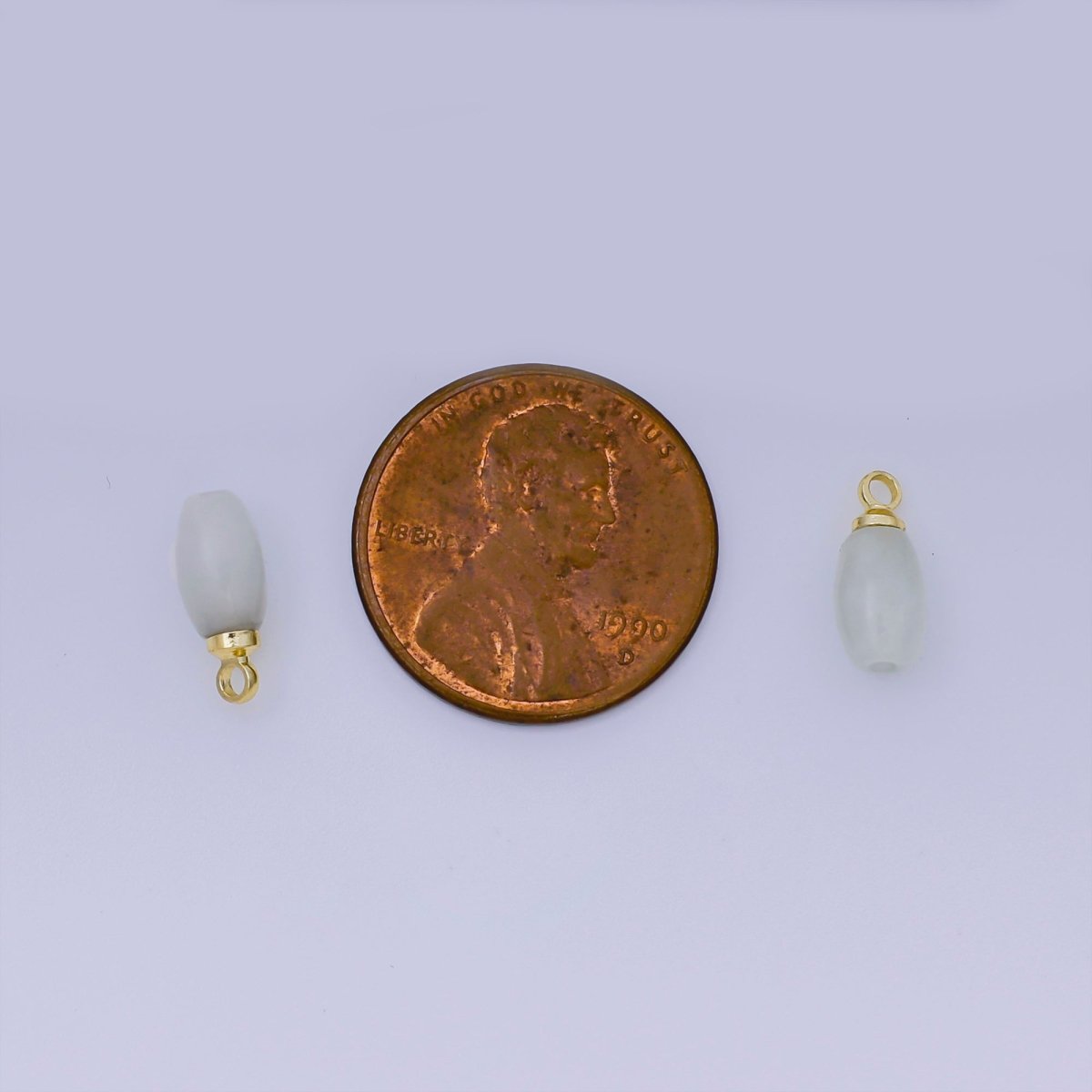 24K Gold Filled 11mm White Glass Art Mist Capsule Oval Drop Charm | AJ - 491 - DLUXCA