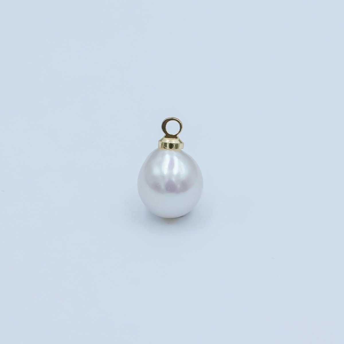 24K Gold Filled 11mm White Round Shell Pearl Charm | P1682 - DLUXCA