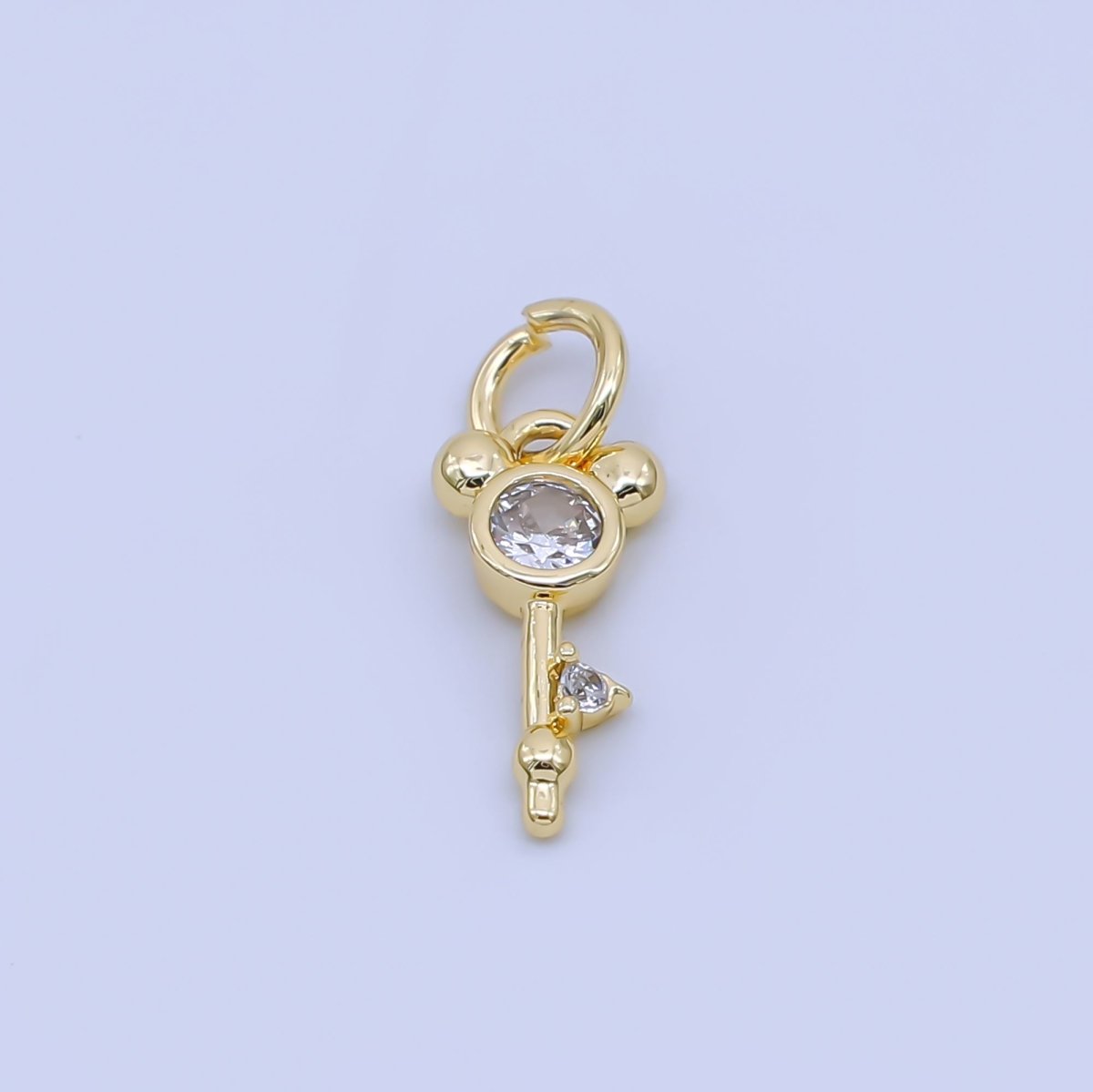 24K Gold Filled 12.5mm Clear CZ Mouse Key Charm in Gold & Silver | AJ00473 - DLUXCA