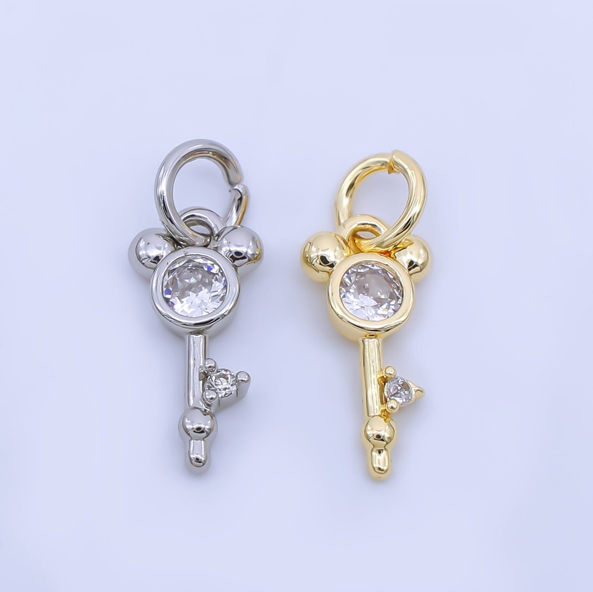 24K Gold Filled 12.5mm Clear CZ Mouse Key Charm in Gold & Silver | AJ00473 - DLUXCA