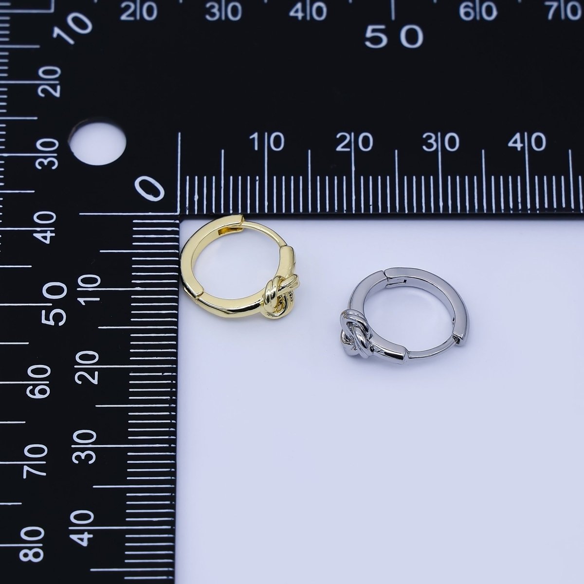 24K Gold Filled 12.5mm Geometric Knot Huggie Earrings in Gold & Silver | AB1658 AB1659 - DLUXCA