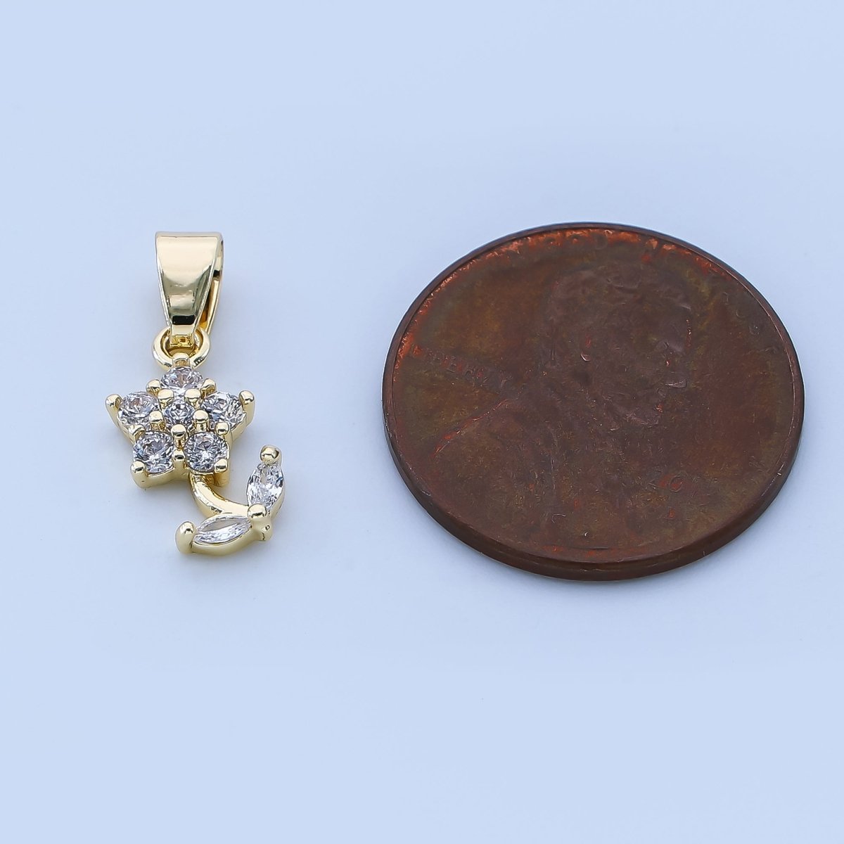 24K Gold Filled 12.5mm Micro Paved CZ Single Blossom Flower Pendant | AH - 523 - DLUXCA