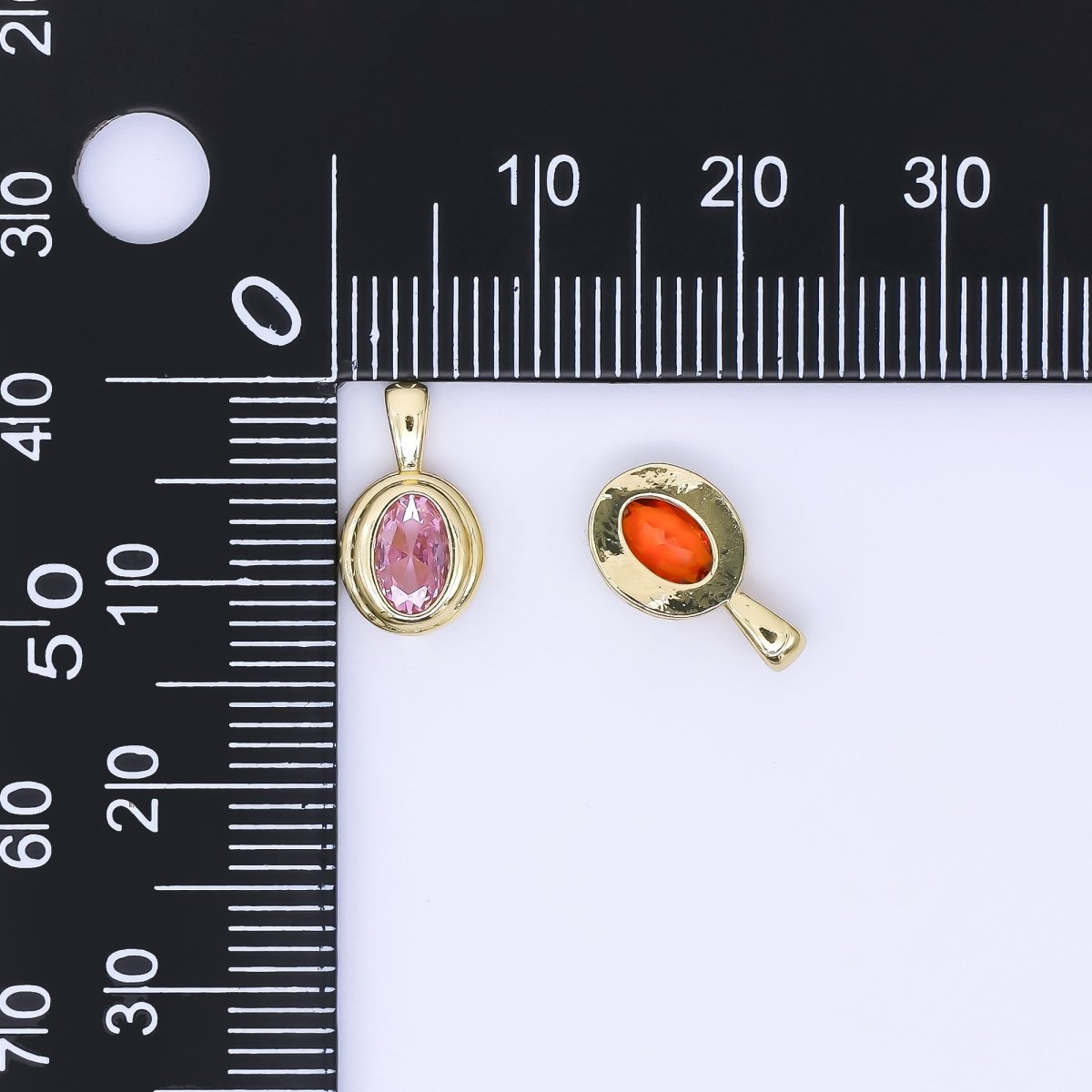 24K Gold Filled 12.5mm Pink, Purple, Orange CZ Bezel Outline Oval Pendant | AH479 AH480 - DLUXCA