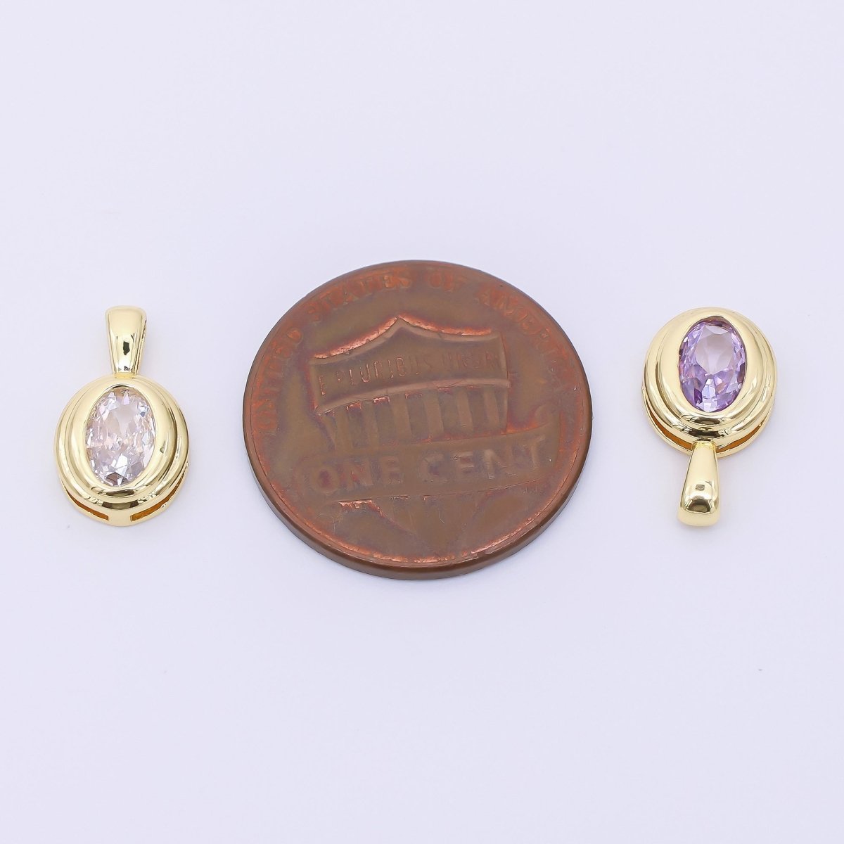 24K Gold Filled 12.5mm Pink, Purple, Orange CZ Bezel Outline Oval Pendant | AH479 AH480 - DLUXCA