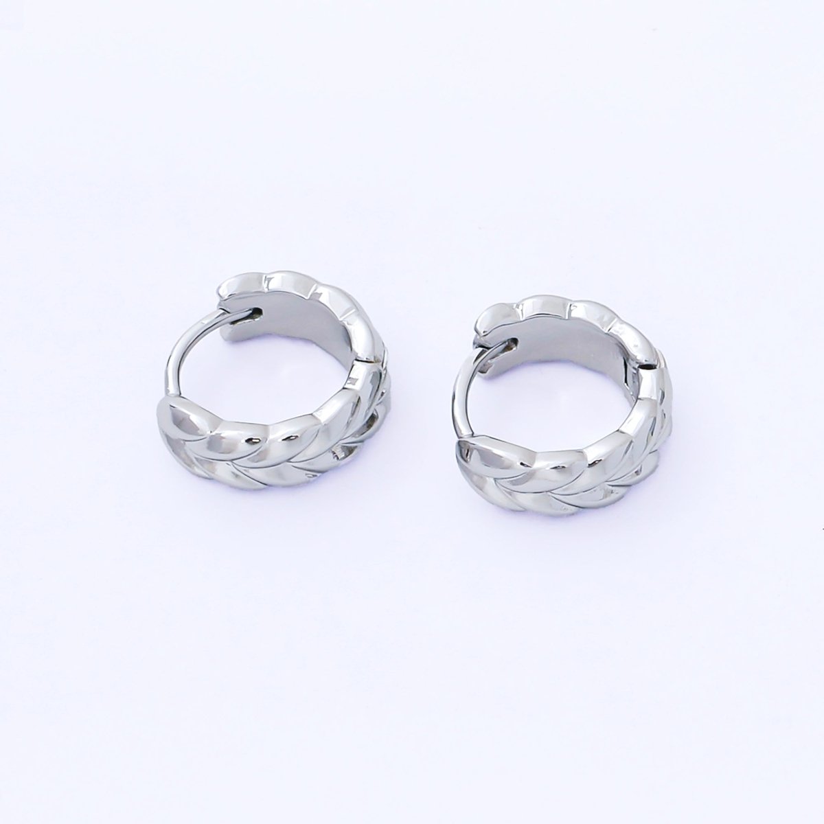 24K Gold Filled 12.5mm Rome Leaves Pattern Huggie Earrings in Gold & Silver | AB1615 AB1616 - DLUXCA