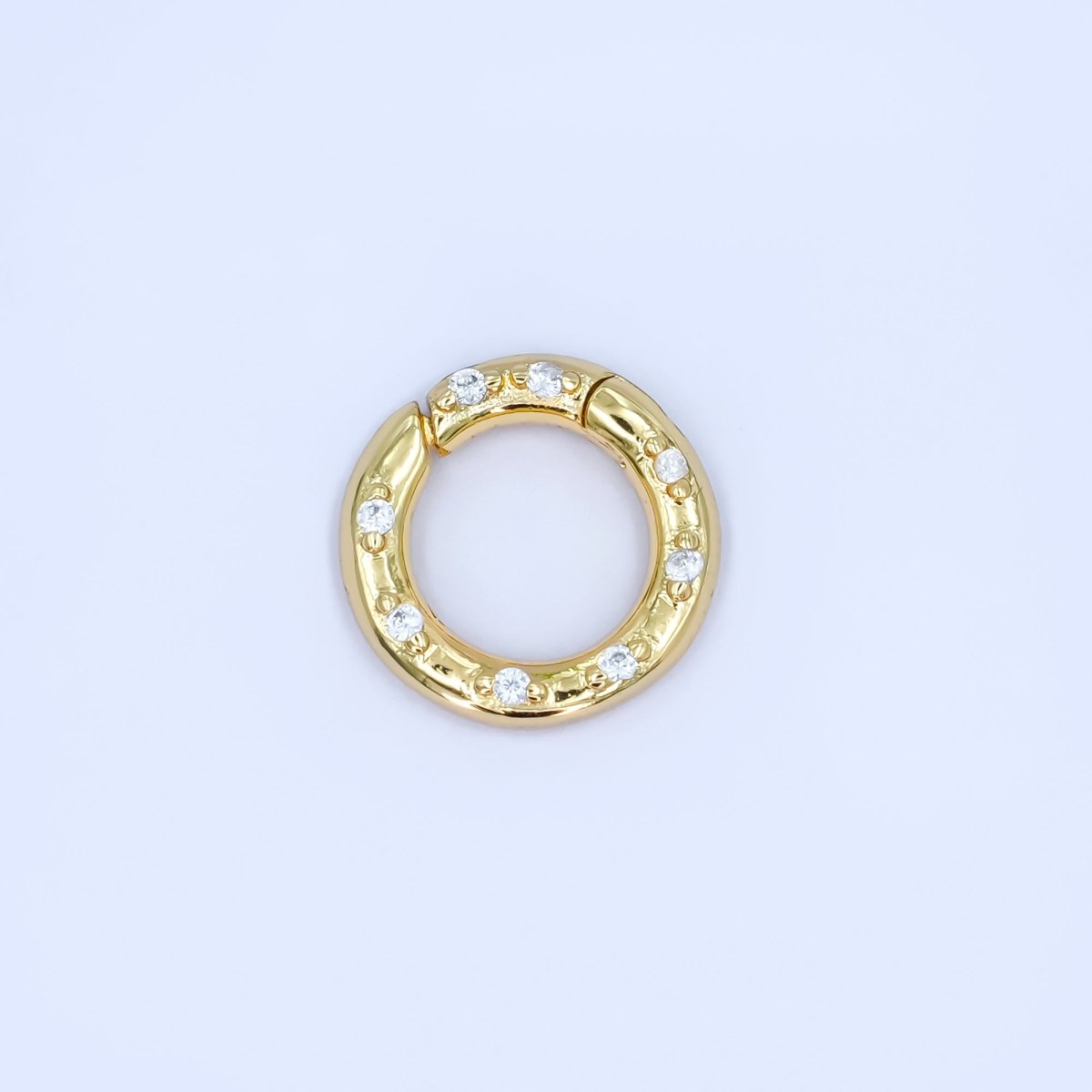 24K Gold Filled 12mm, 14mm, 16mm Clear CZ Dotted Round Pull Gate Findings in Gold & Silver | Z1051 - Z1053 - DLUXCA