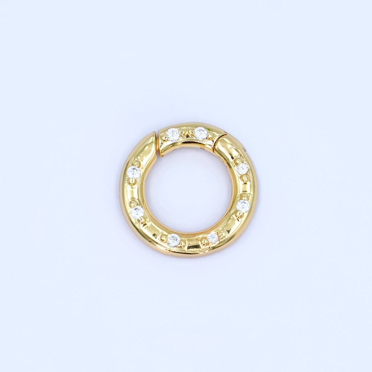 24K Gold Filled 12mm, 14mm, 16mm Clear CZ Dotted Round Pull Gate Findings in Gold & Silver | Z1051 - Z1053 - DLUXCA