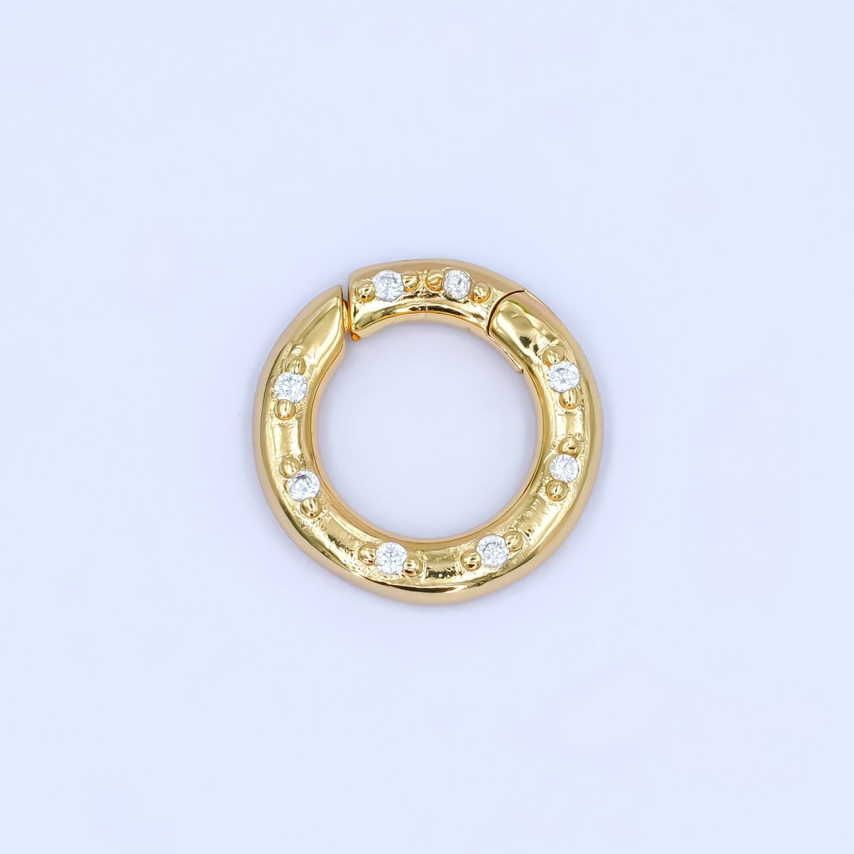 24K Gold Filled 12mm, 14mm, 16mm Clear CZ Dotted Round Pull Gate Findings in Gold & Silver | Z1051 - Z1053 - DLUXCA