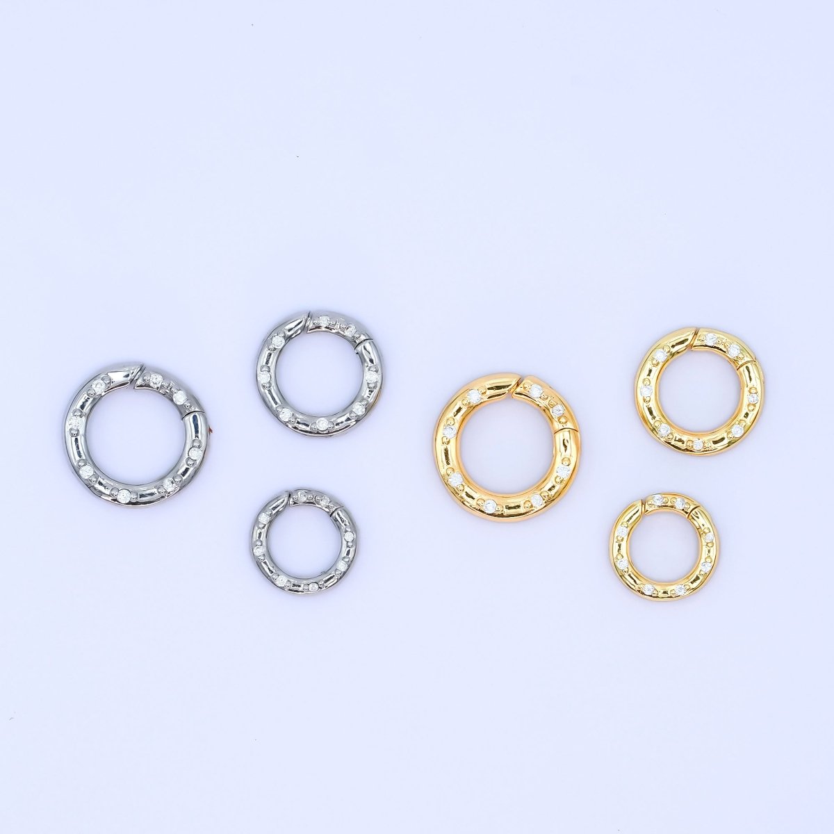 24K Gold Filled 12mm, 14mm, 16mm Clear CZ Dotted Round Pull Gate Findings in Gold & Silver | Z1051 - Z1053 - DLUXCA
