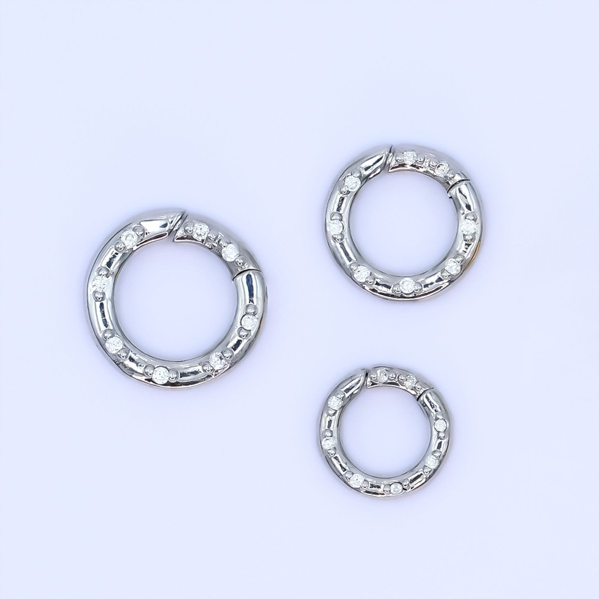 24K Gold Filled 12mm, 14mm, 16mm Clear CZ Dotted Round Pull Gate Findings in Gold & Silver | Z1051 - Z1053 - DLUXCA