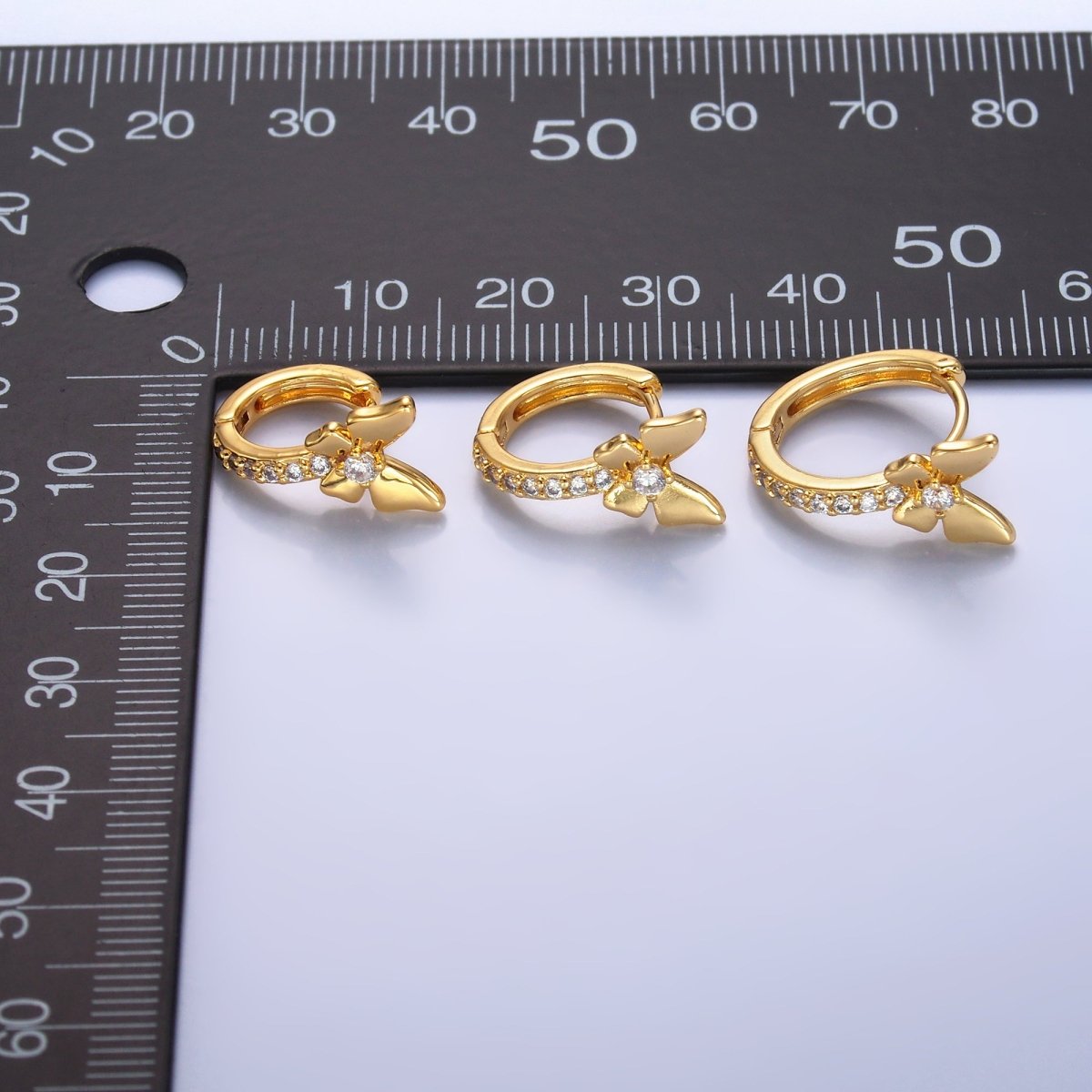 24K Gold Filled 12mm, 14mm, 16mm Micro Paved CZ Butterfly Huggie Earrings | AB874 - AB876 - DLUXCA