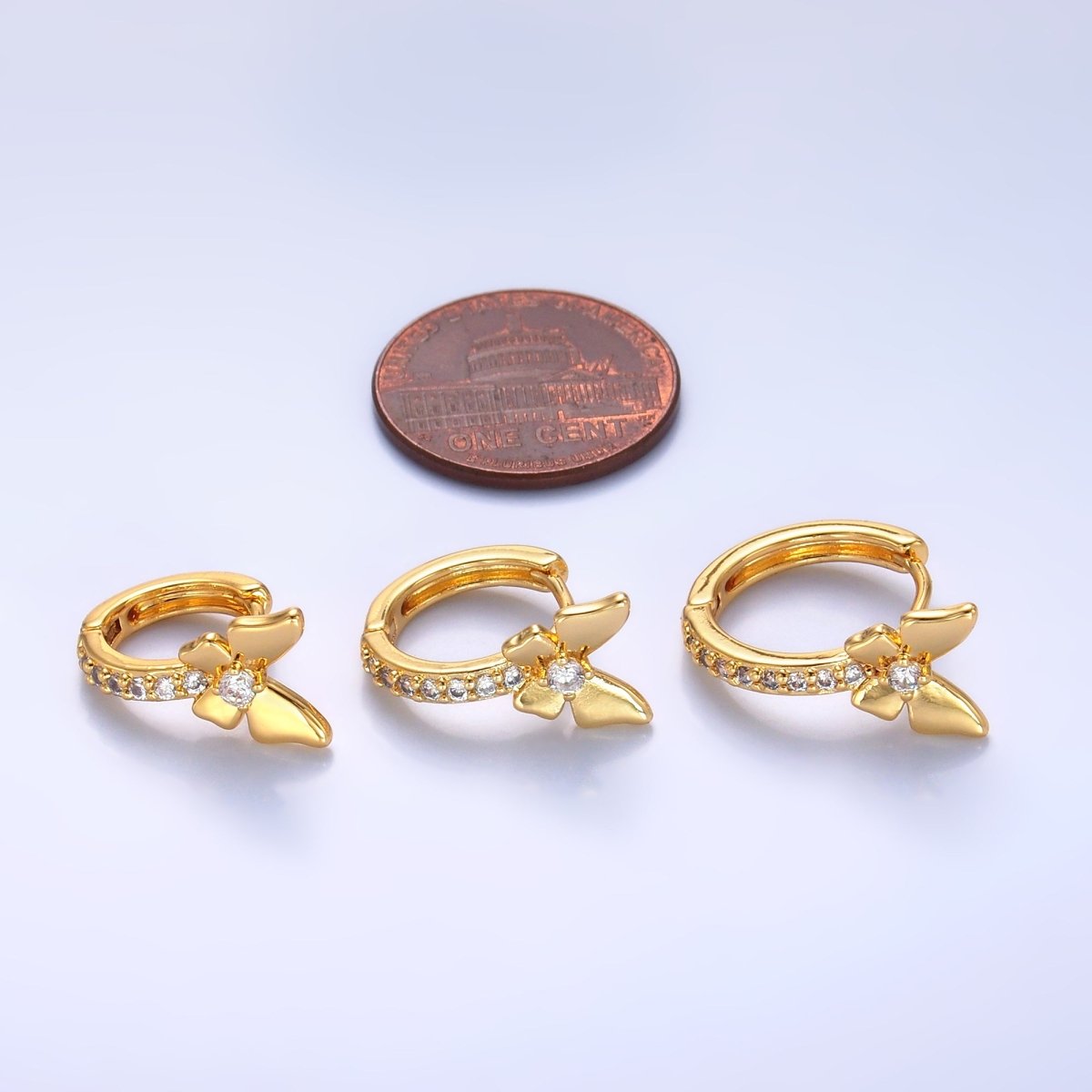 24K Gold Filled 12mm, 14mm, 16mm Micro Paved CZ Butterfly Huggie Earrings | AB874 - AB876 - DLUXCA