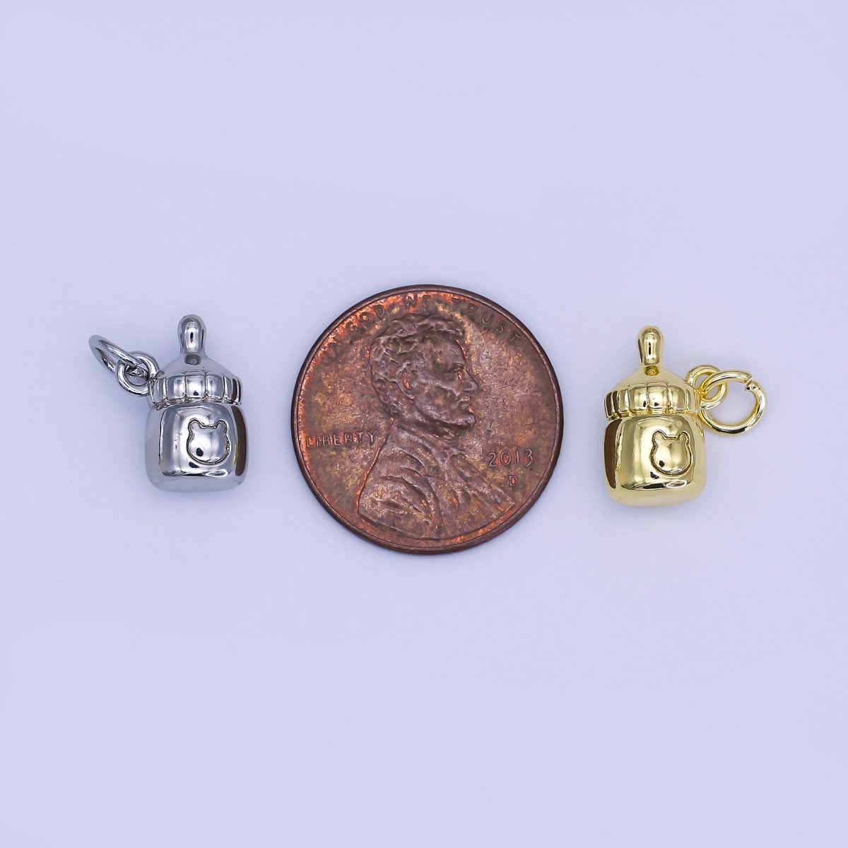 24K Gold Filled 12mm Baby Bottle Charm with Bear | AJ303 - DLUXCA