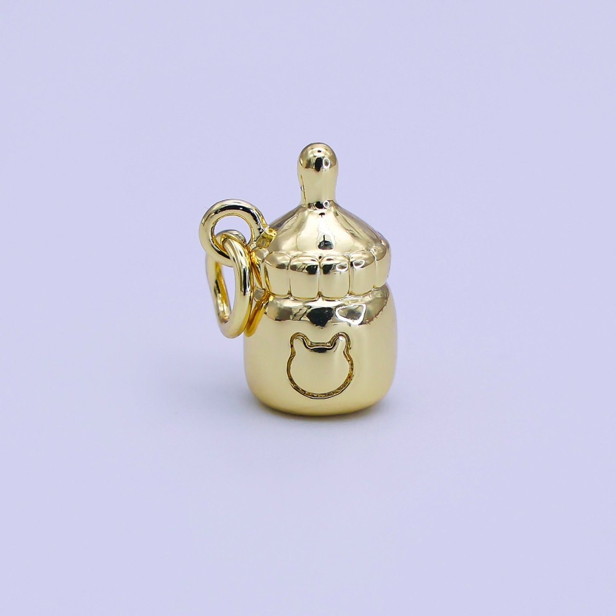 24K Gold Filled 12mm Baby Bottle Charm with Bear | AJ303 - DLUXCA