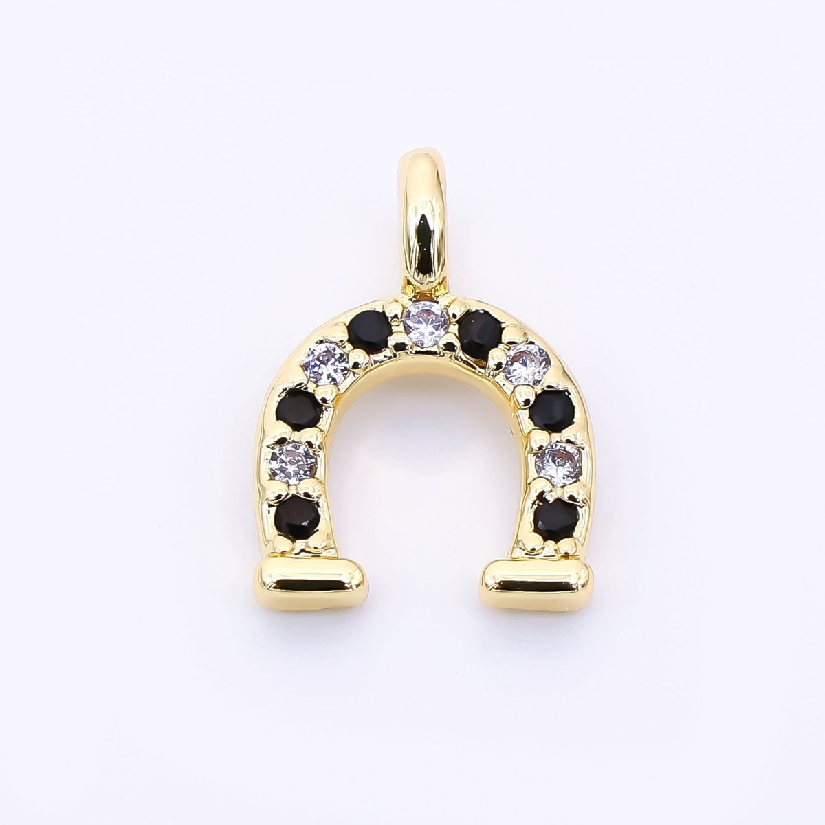 24K Gold Filled 12mm Black, Clear, Blue, Red Micro Paved CZ Horseshoe Charm | AH557 - AH558 - DLUXCA
