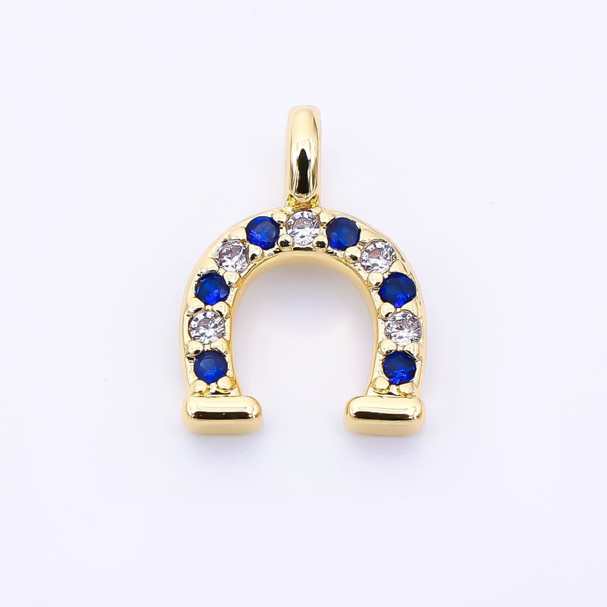 24K Gold Filled 12mm Black, Clear, Blue, Red Micro Paved CZ Horseshoe Charm | AH557 - AH558 - DLUXCA
