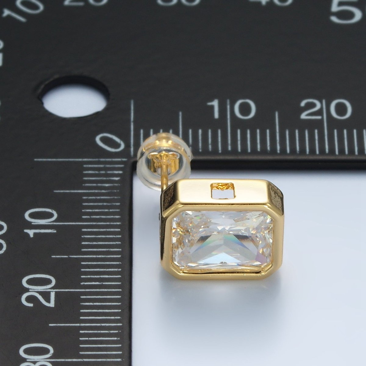 24K Gold Filled 12mm Clear CZ Baguette Edged Bezel Stud Earrings | AD671 - DLUXCA