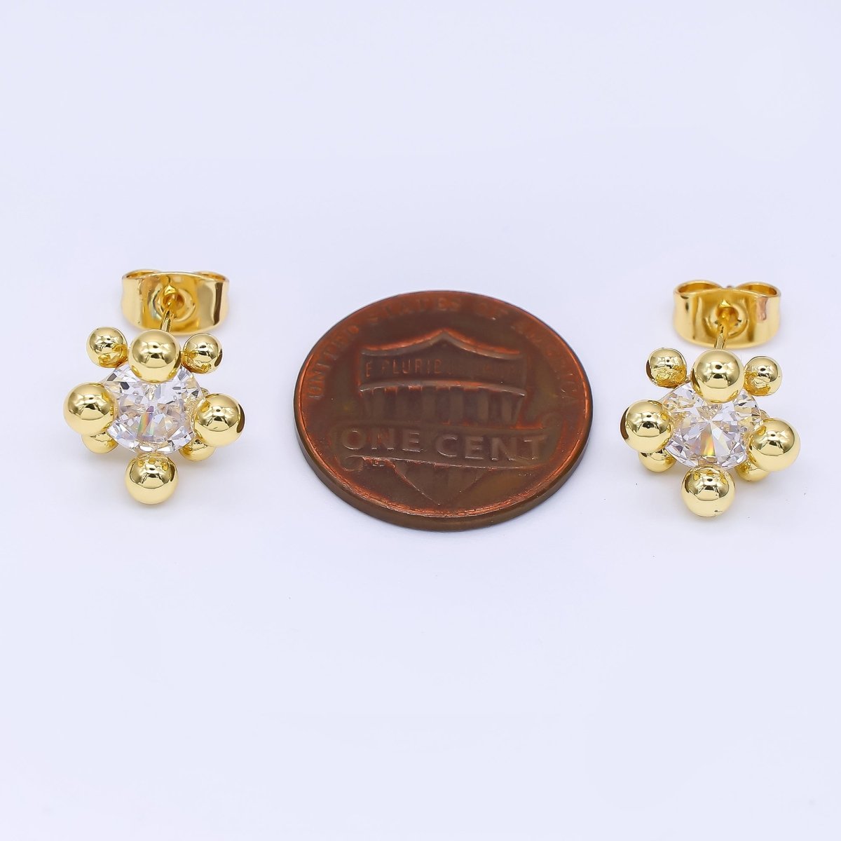 24K Gold Filled 12mm Clear CZ Round Bead Stud Earrings in Gold & Silver | AI486 AI487 - DLUXCA