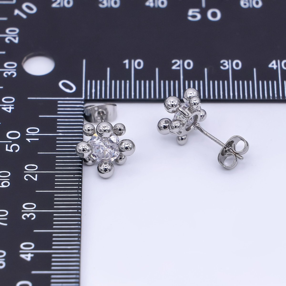 24K Gold Filled 12mm Clear CZ Round Bead Stud Earrings in Gold & Silver | AI486 AI487 - DLUXCA
