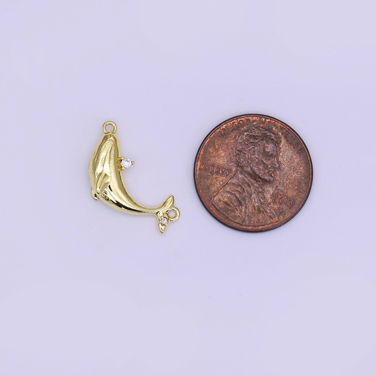 24K Gold Filled 12mm Clear CZ Sea Fish Whale Charm | Y051 - DLUXCA