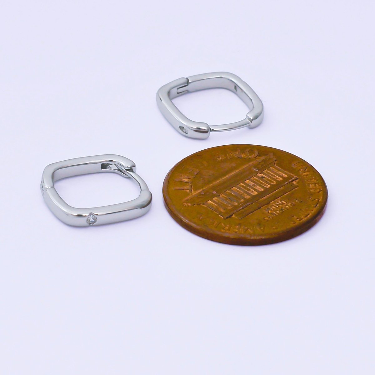 24K Gold Filled 12mm Clear CZ Square Cartilage Huggie Earrings in Gold & Silver | AB241 - DLUXCA