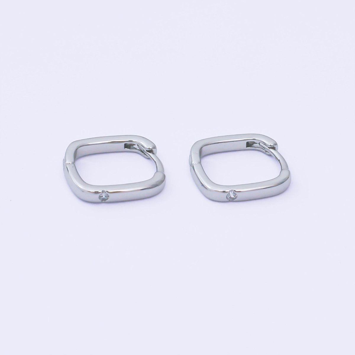 24K Gold Filled 12mm Clear CZ Square Cartilage Huggie Earrings in Gold & Silver | AB241 - DLUXCA