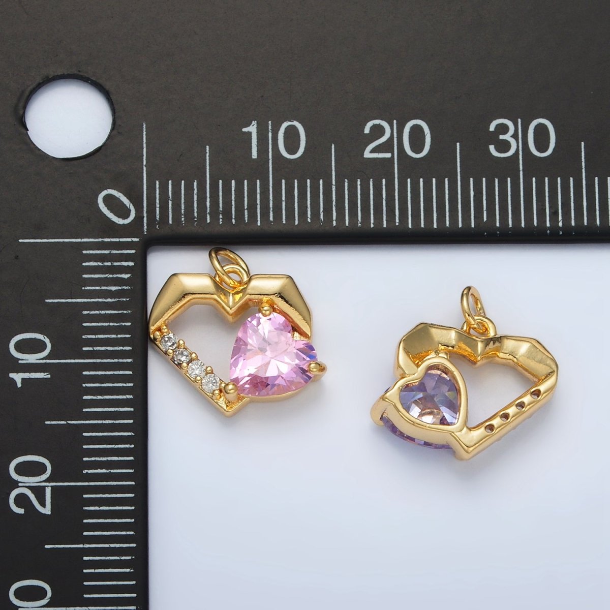 24K Gold Filled 12mm Clear, Red, Pink, Purple CZ Micro Paved Open Heart Charm | M013 - M014 - DLUXCA