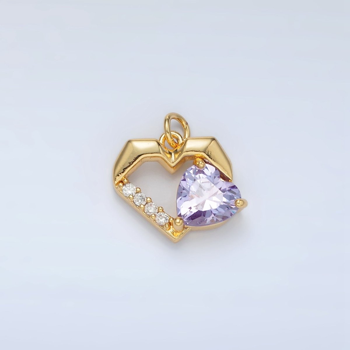 24K Gold Filled 12mm Clear, Red, Pink, Purple CZ Micro Paved Open Heart Charm | M013 - M014 - DLUXCA