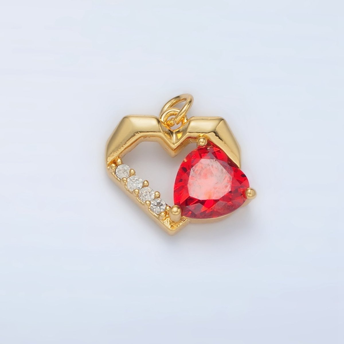 24K Gold Filled 12mm Clear, Red, Pink, Purple CZ Micro Paved Open Heart Charm | M013 - M014 - DLUXCA