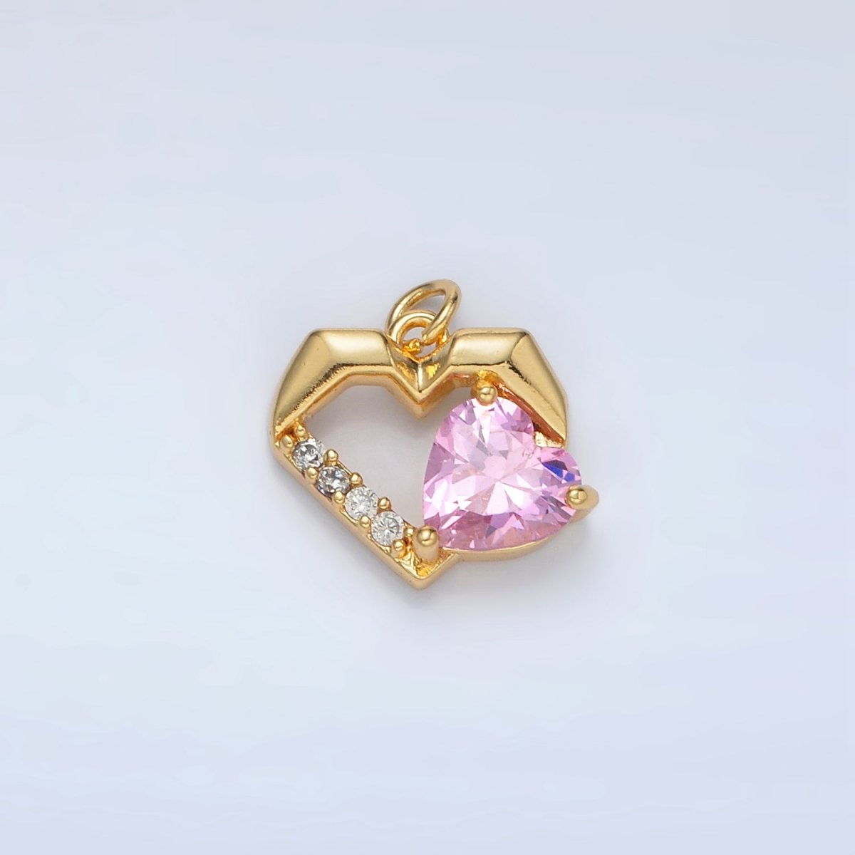 24K Gold Filled 12mm Clear, Red, Pink, Purple CZ Micro Paved Open Heart Charm | M013 - M014 - DLUXCA