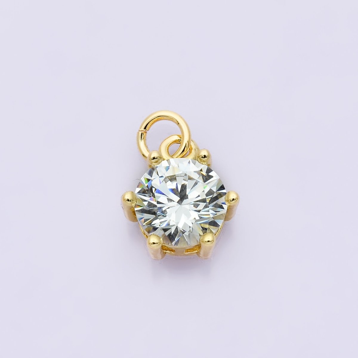 24K Gold Filled 12mm CZ Round Hexagon Prongs Personalized Charm | Charms-00173 ~ Charms-00182 - DLUXCA