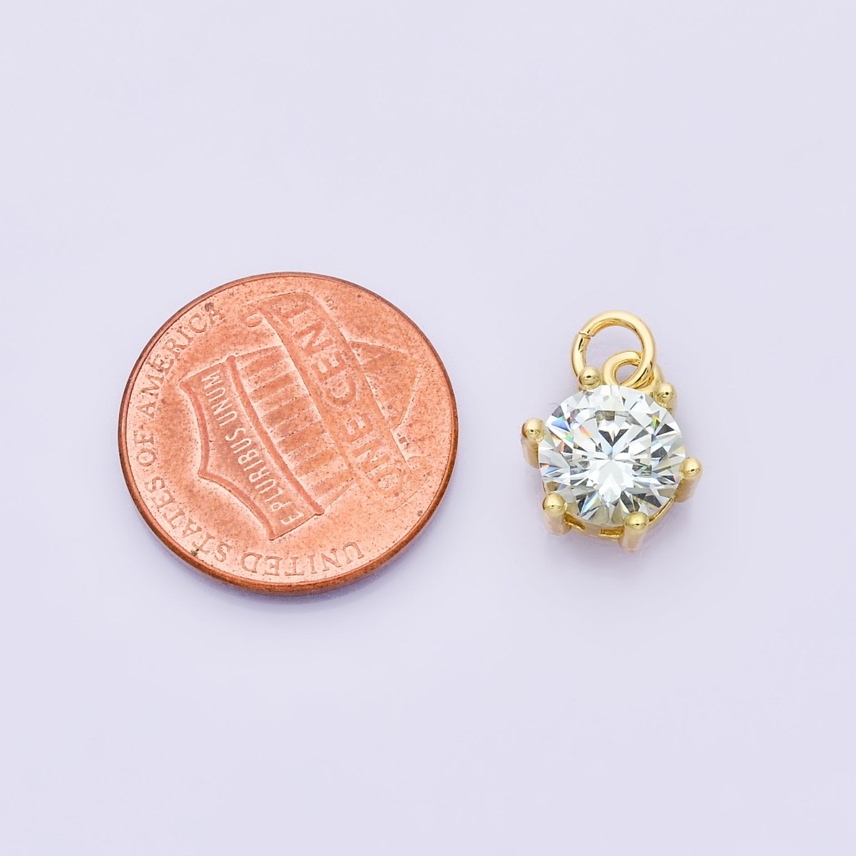 24K Gold Filled 12mm CZ Round Hexagon Prongs Personalized Charm | Charms-00173 ~ Charms-00182 - DLUXCA