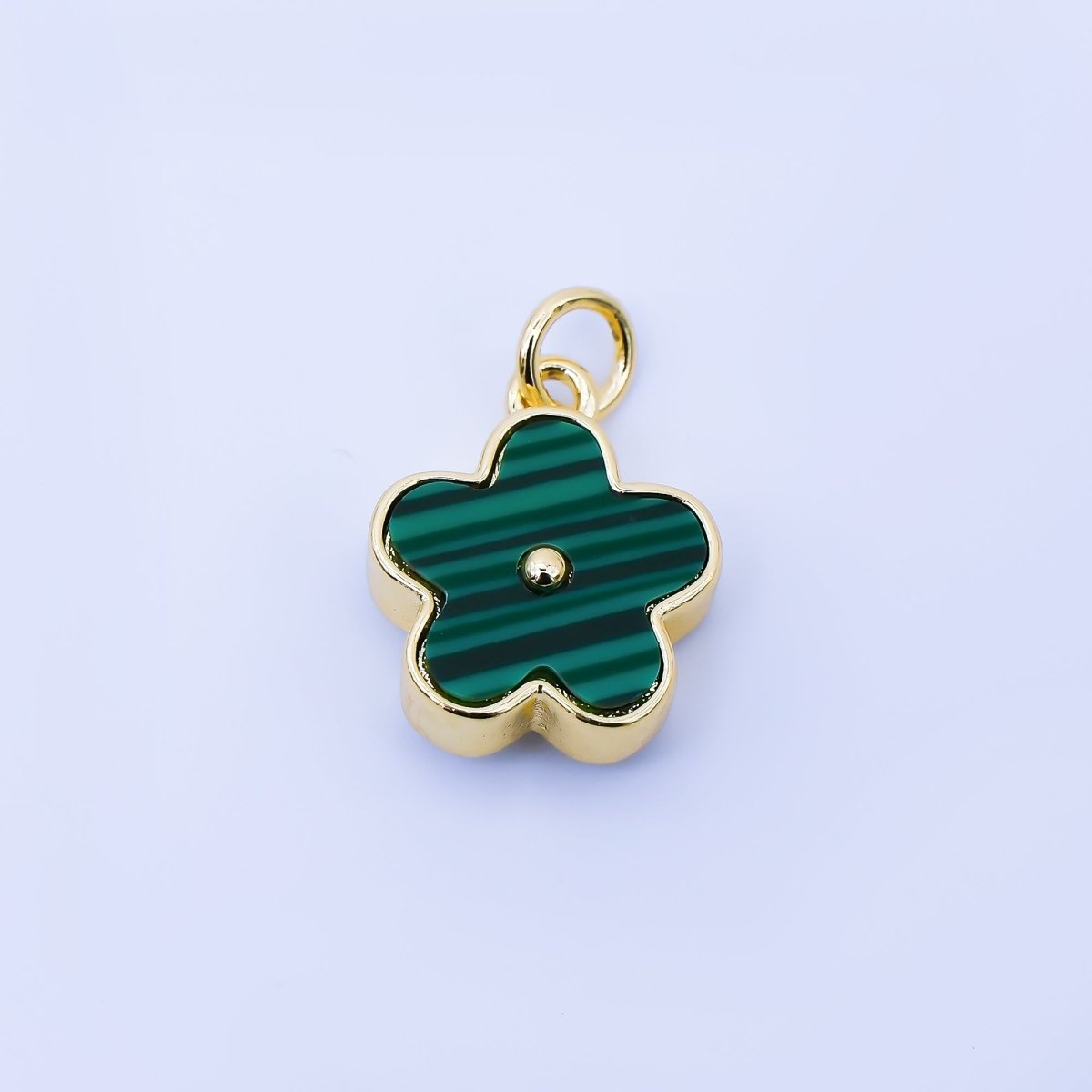 24K Gold Filled 12mm Double Sided Daisy Charm Malachite Flower Jewelry | AF1620 - DLUXCA