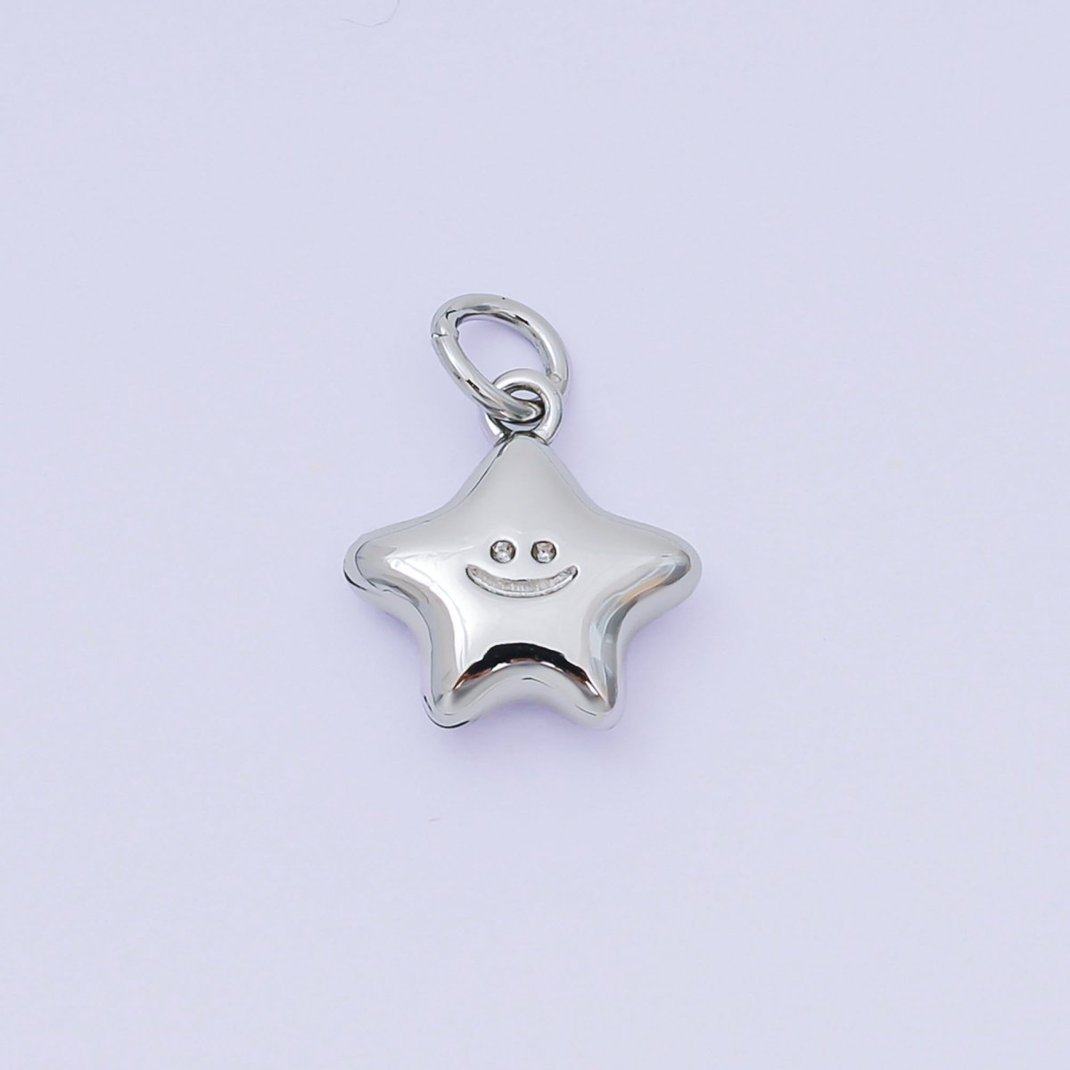24K Gold Filled 12mm Happy Face Shiny Star Charm in Gold & Silver | AH - 670 - DLUXCA