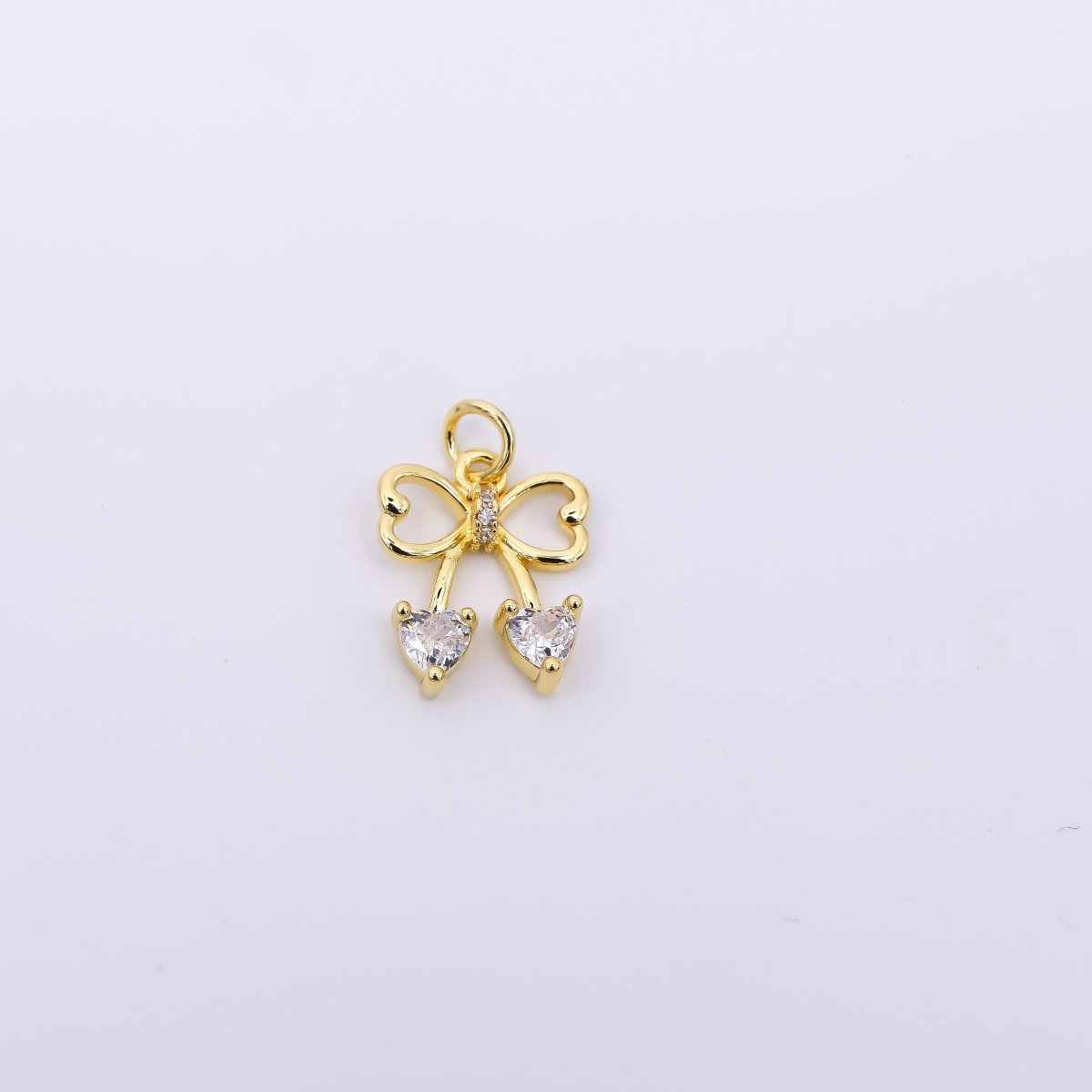 24K Gold Filled 12mm Heart - Shaped CZ Tiny Pretty Bow Tie Charm | AJ - 495 - DLUXCA