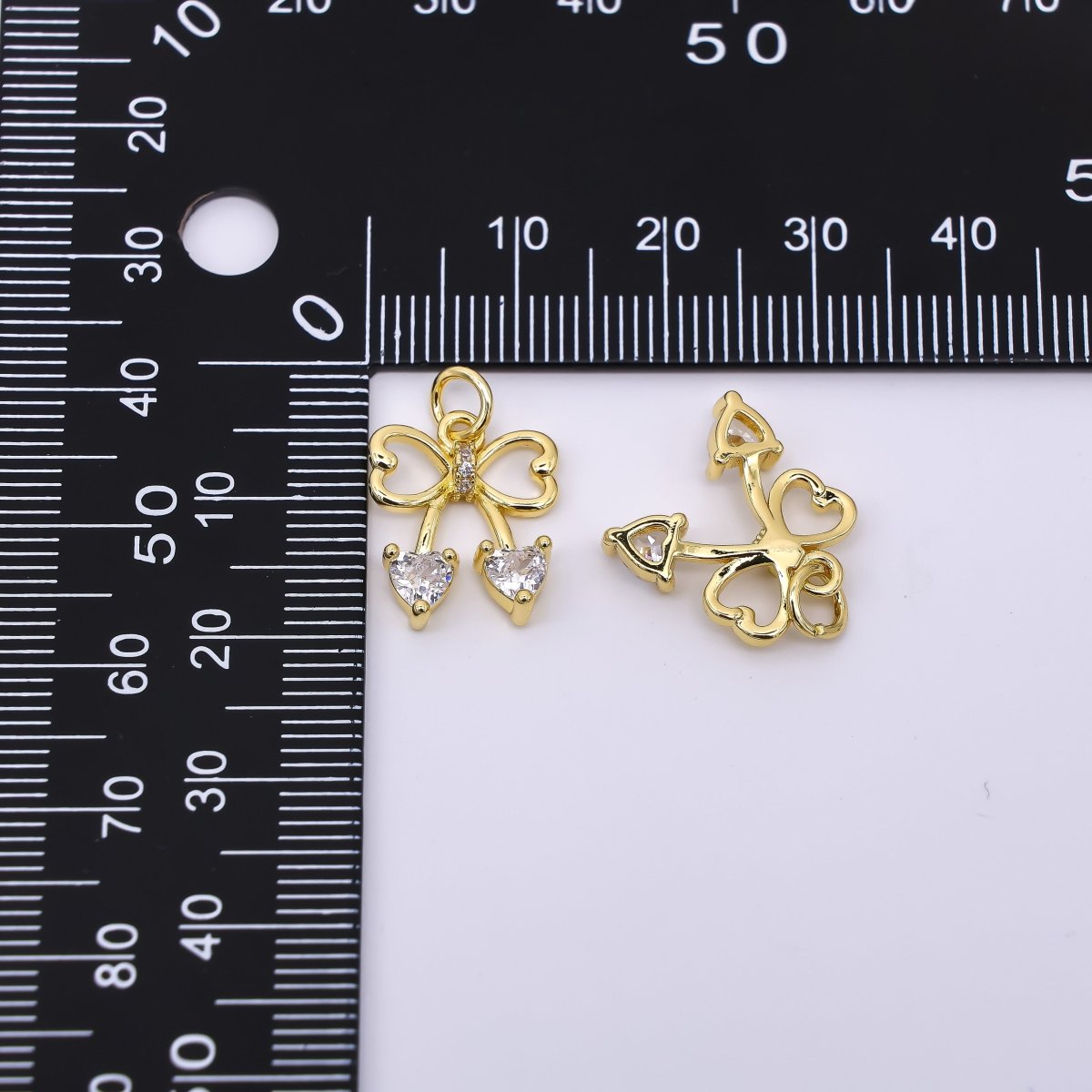 24K Gold Filled 12mm Heart - Shaped CZ Tiny Pretty Bow Tie Charm | AJ - 495 - DLUXCA