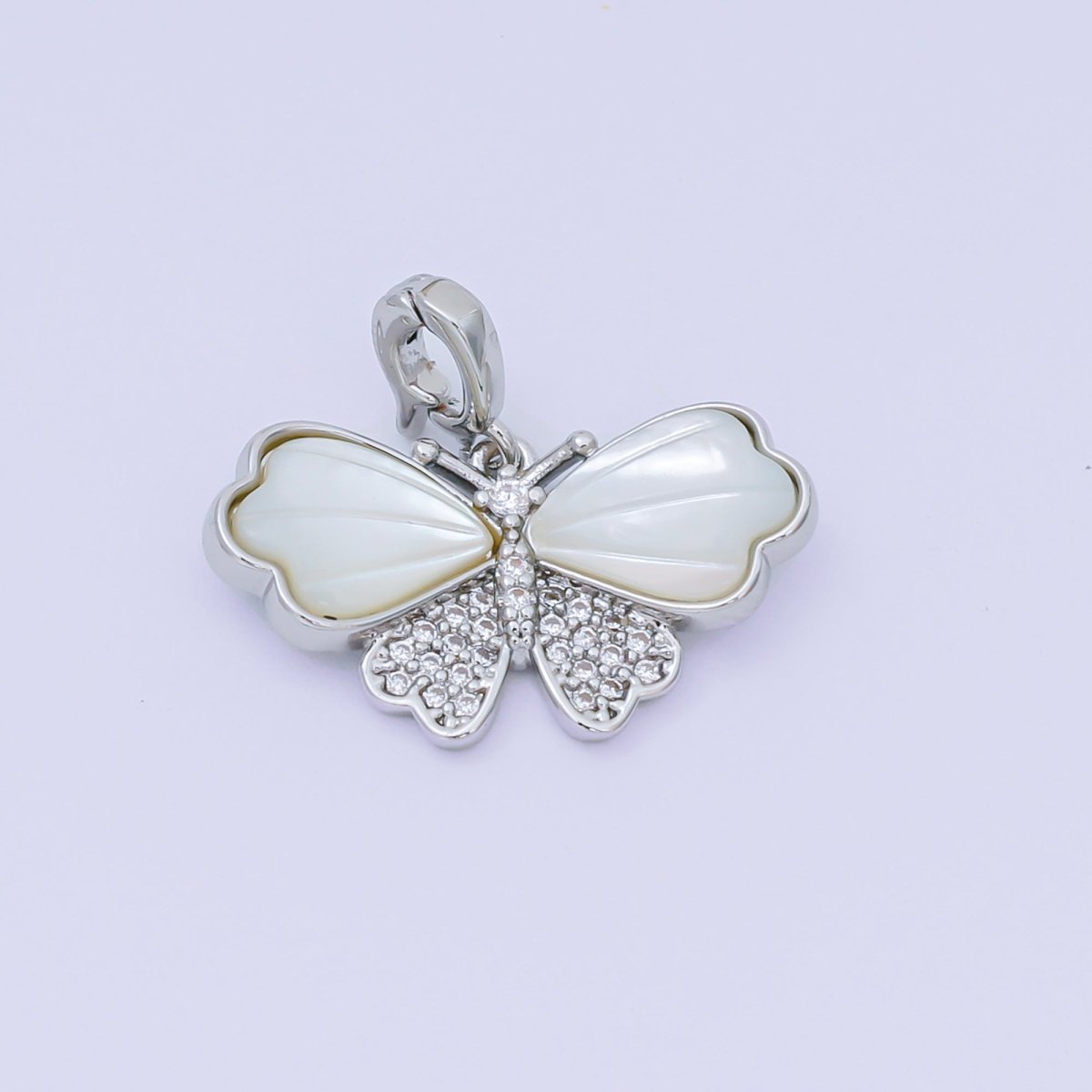 24K Gold Filled 12mm Micro Paved CZ Mother of Pearl Magnificent Mariposa Butterfly Pendant in Gold & Silver | AA - 1576 - DLUXCA