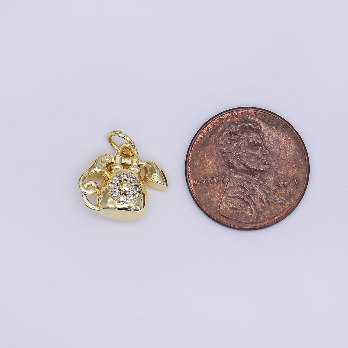 24K Gold Filled 12mm Micro Paved CZ Ringing Telephone Charm | AJ313 - DLUXCA